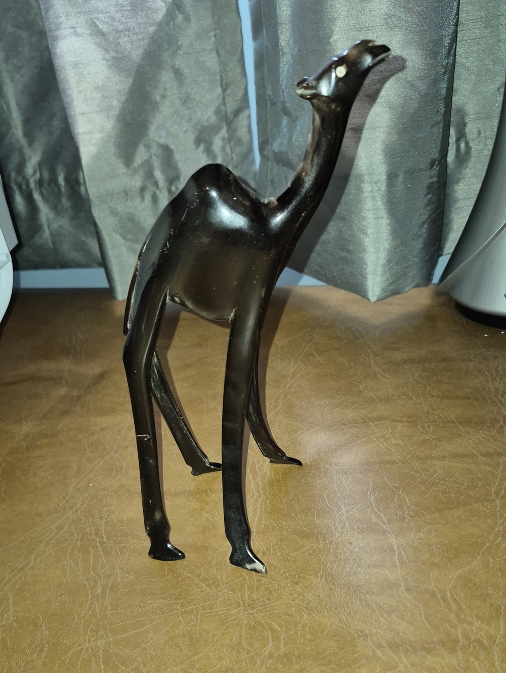 Hand Carved Black Buffalo Horn Camel Figurine - Home Art Accent 10"
